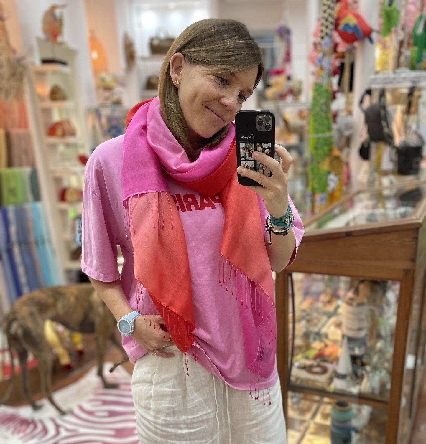 Waterpashmina Scarf Tomato Red meets Fuchsia
