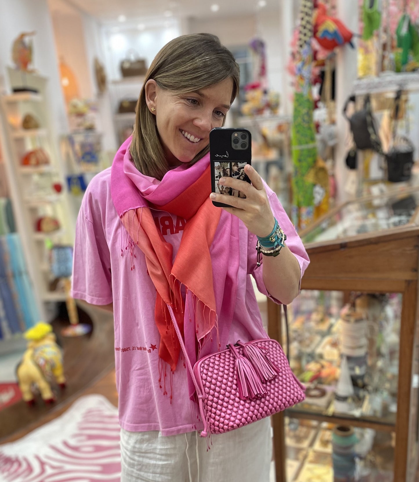 Waterpashmina Scarf Tomato Red meets Fuchsia
