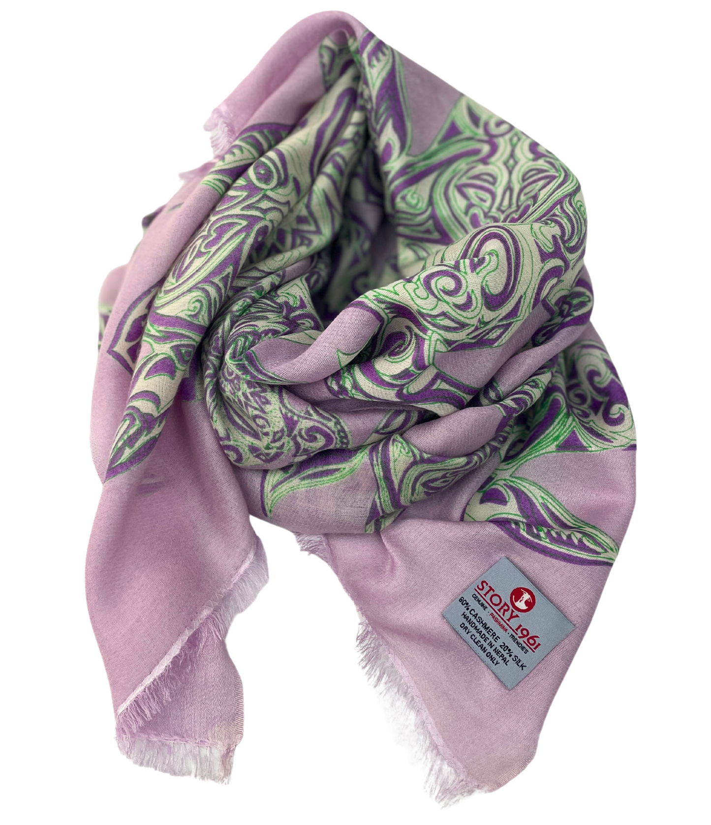 Waterpashmina Scarf Turtle Light purple meets Grass Green