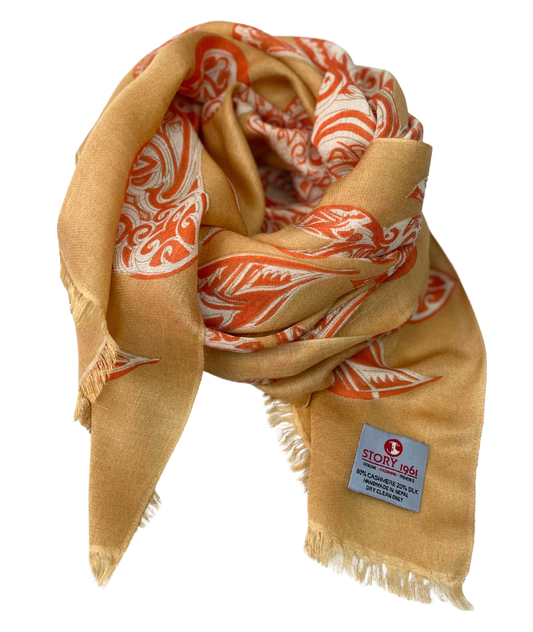 Waterpashmina Scarf Turtle Orange meets Camel