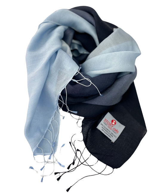 Waterpashmina Scarf Navy Blue meets Sky Blue