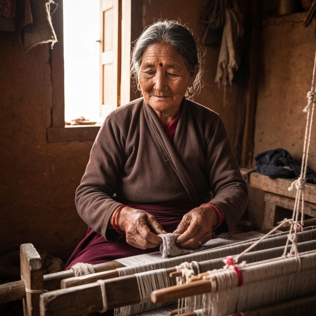 Artisan in Kathmandu hand-weaving a Story 1961 pashmina.