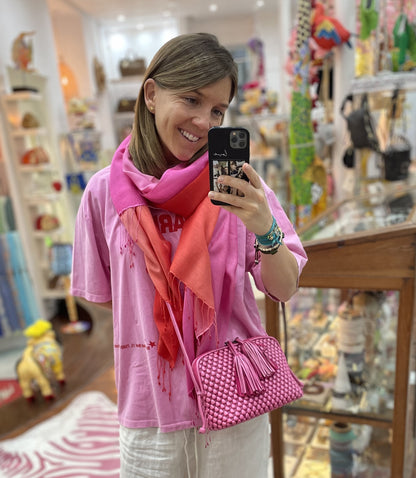 Waterpashmina Scarf Tomato Red meets Fuchsia