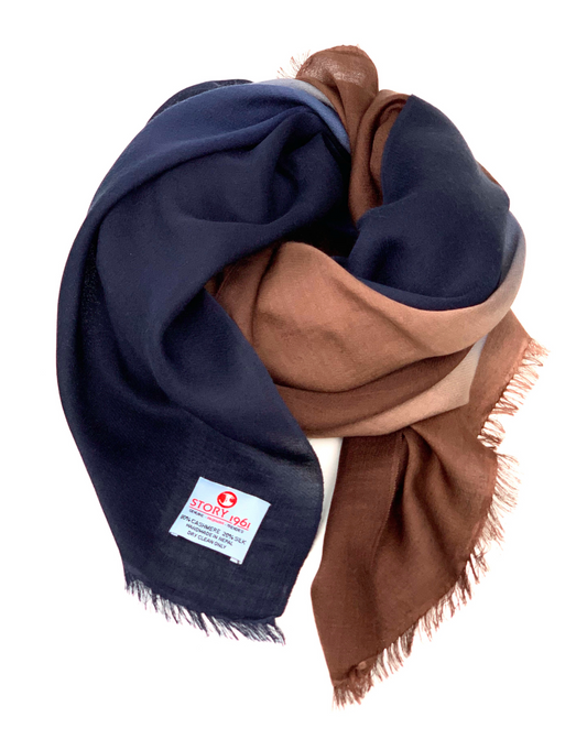 Waterpashmina Scarf Navy Blue meets Choco