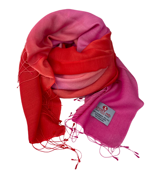 Waterpashmina Scarf Tomato Red meets Fuchsia